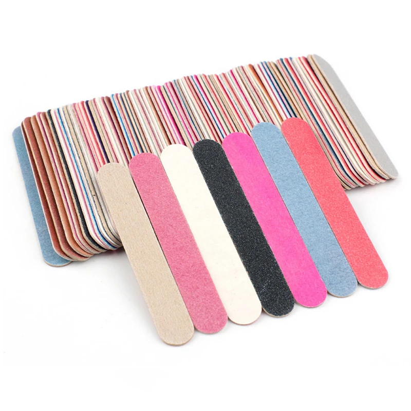 100Pcs/lot Mini Wood Nail Art Files Colorful Wooden Sticks Grinding Nail Manicure Tool 180/240 Grit Disposable Double-sided Tool
