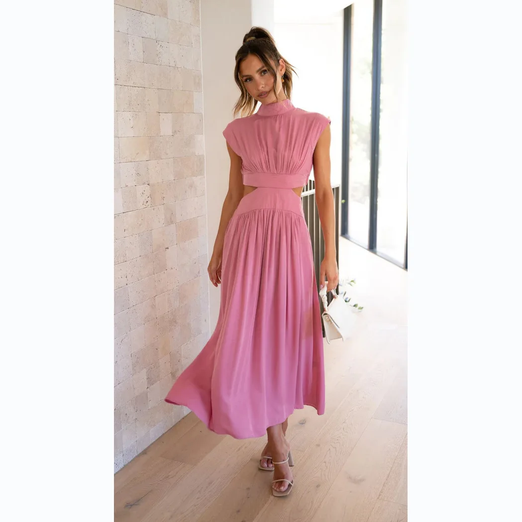 

Bodycon Cheap Casual Women's Summer Pink Backless Short Sleeve Satin New in Sundress for Prom Robe Formal Occasion Kawaii Sexy