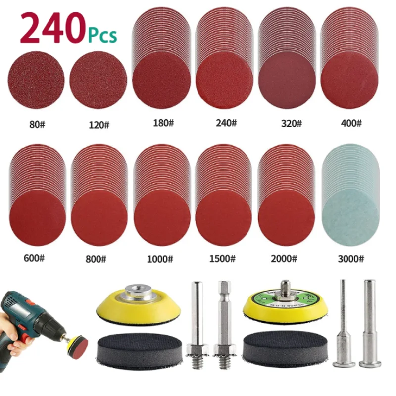 240Pcs 2Inch 50mm Sanding Discs Pads Set 80-3000 Grit Abrasive Polishing Pad Kit For Dremel Rotary Tool Sandpapers Accessories