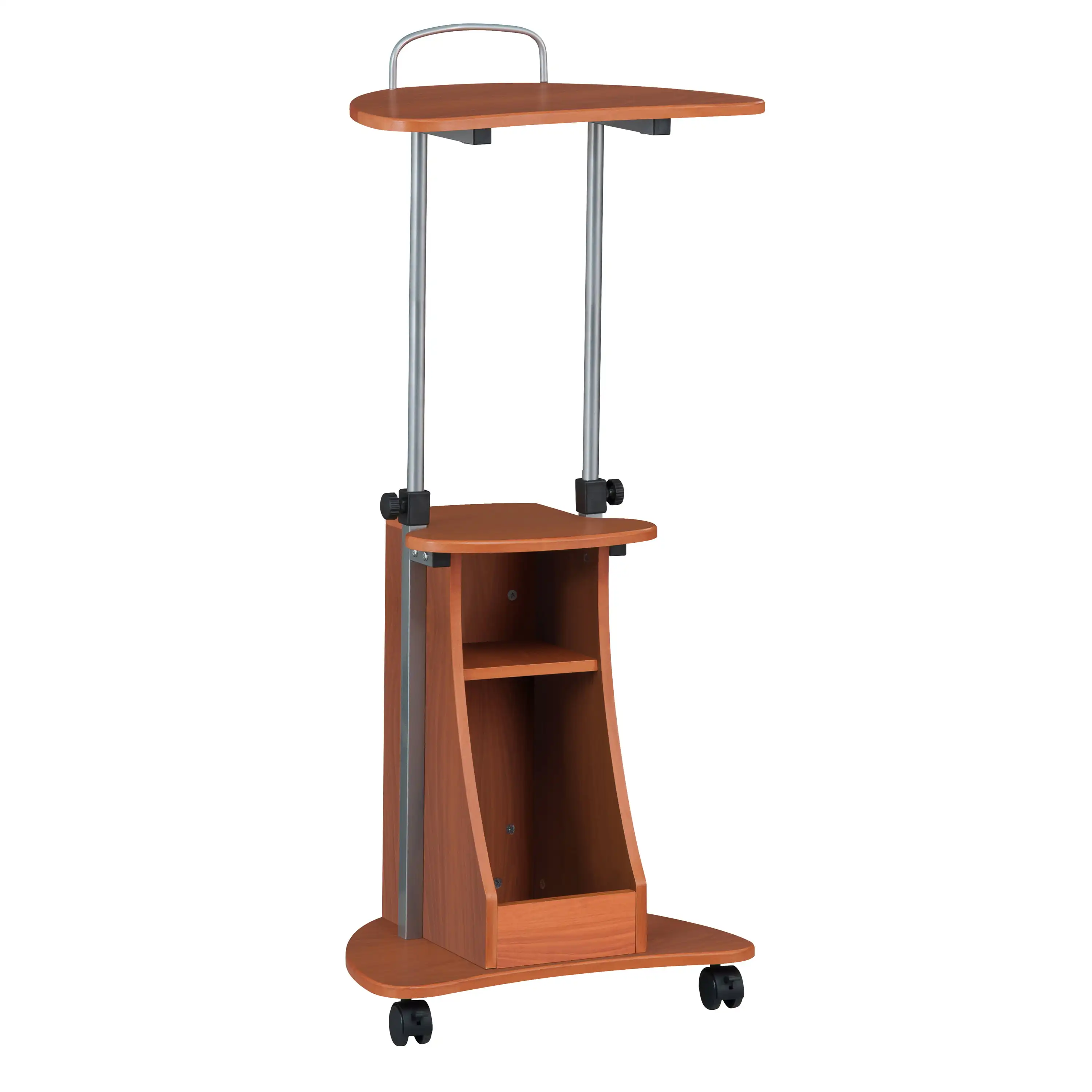 Sit-to-Stand Rolling Laptop Cart, altura ajustável, armazenamento, Woodgrain, Laptop