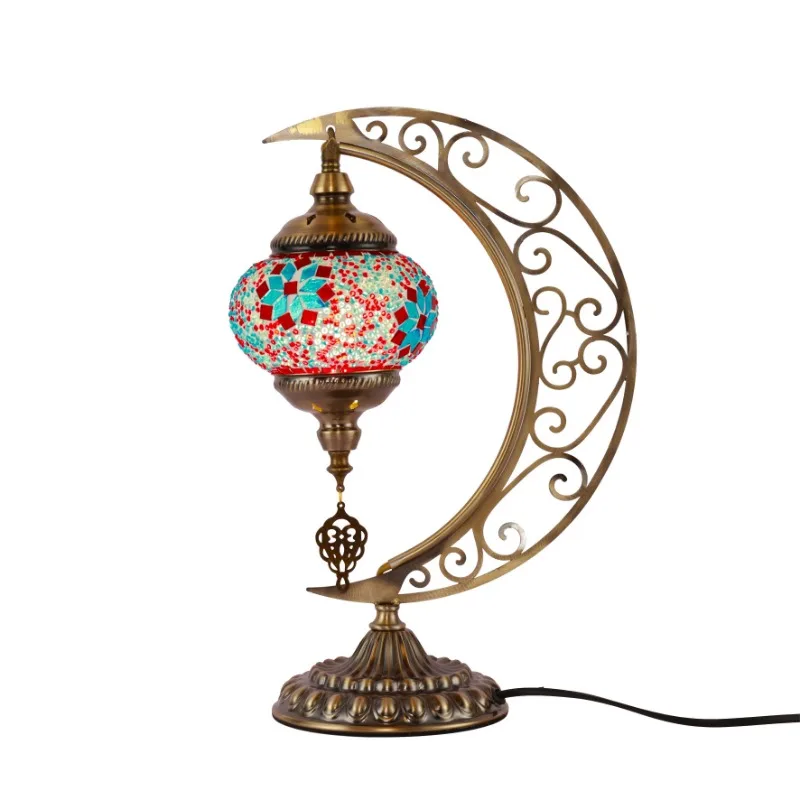 Turkish style bohemian style Handmade Mosaic moon shape table lamp for Christmas  decoration