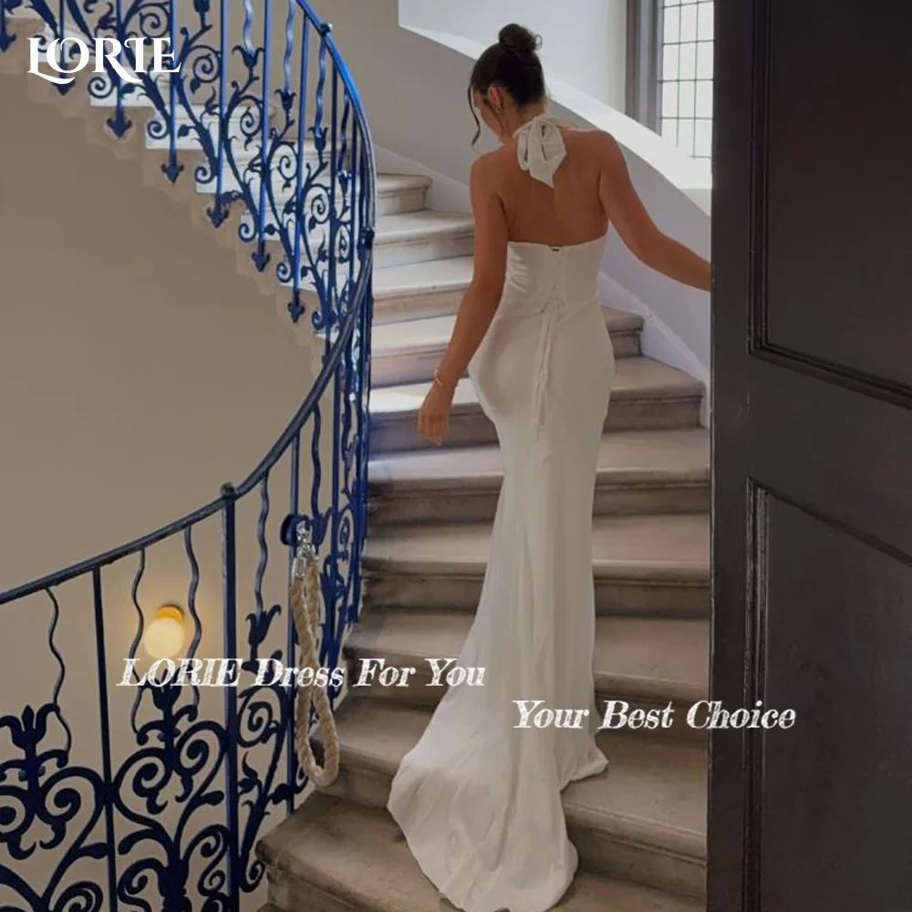 

LORIE Satin Halter Wedding Dresses 3D Flowers A-Line Bridal Gown Slit Crepe Customized Pleat Party Gown 2026 vestido de noiva