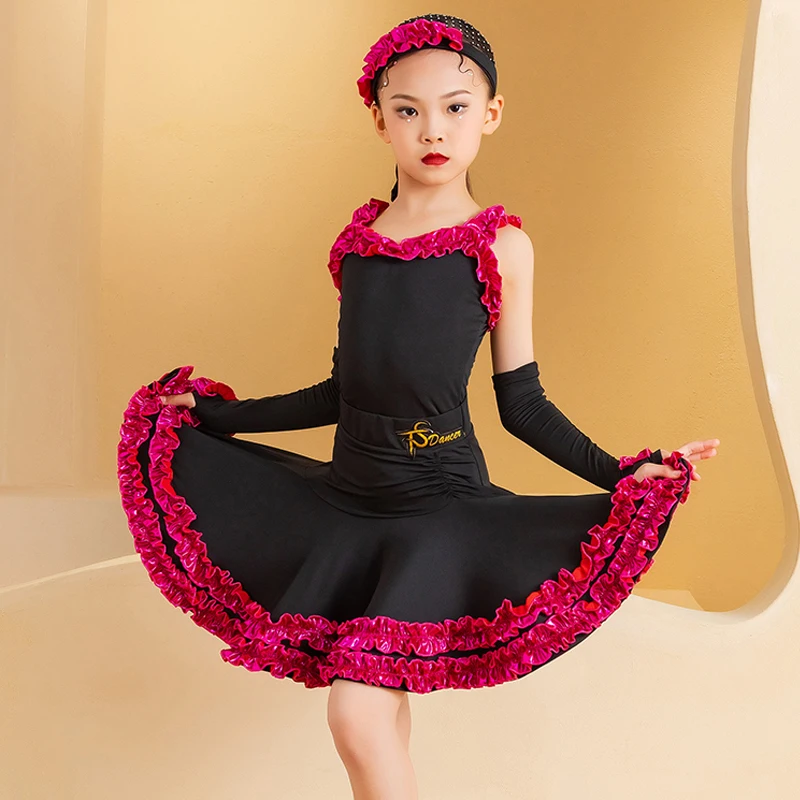 Vestidos de actuación de baile latino para niños, trajes divididos para niñas, disfraces de competición, ropa profesional de baile latino, SL10495