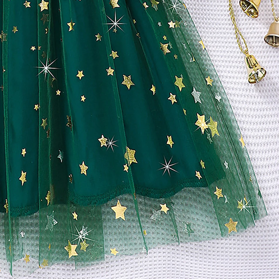 طفلة حفلة الأزهار تنورة الاطفال عيد الميلاد نمط طباعة فساتين الأميرة الفتيات ملابس الطفل نافيداد كم طويل القوس فستان شبكي