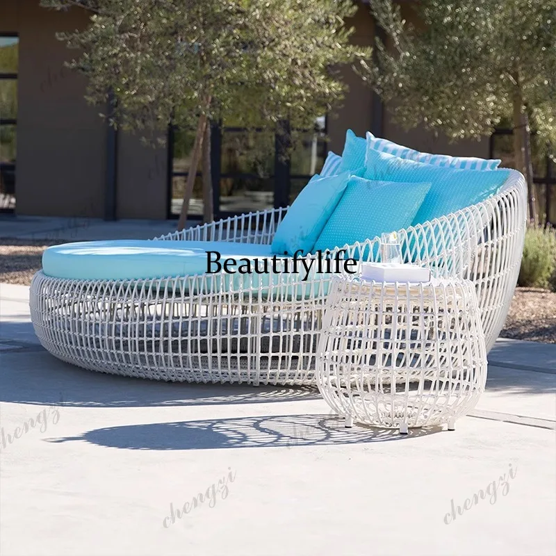 Nordic courtyard rattan sofa outdoor balcony rattan chair coffee table combination sun room rattan bed