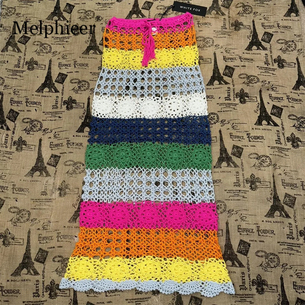 Melphieer Mehrfarbiger Häkel-Maxirock für Damen, Einheitsgröße, verstellbar, atemberaubender Häkel-Bikini-Vertuschung, Mädchen-Multi-Strandrock