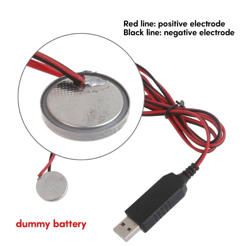 USB to 3V CR2032 Dummy Battery Charging Cable Repalce CR2032 3V Battery for CR2032 Button Coin Cell Powered Devices F19E