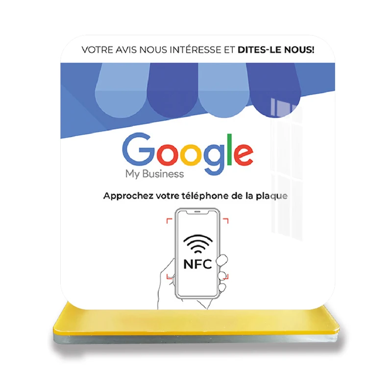 Deutsch Französisch Englisch Schreiben NFC Google Tap to Review Stand Tischdisplay für Google Bewertungen Langlebiges Acrylmaterial