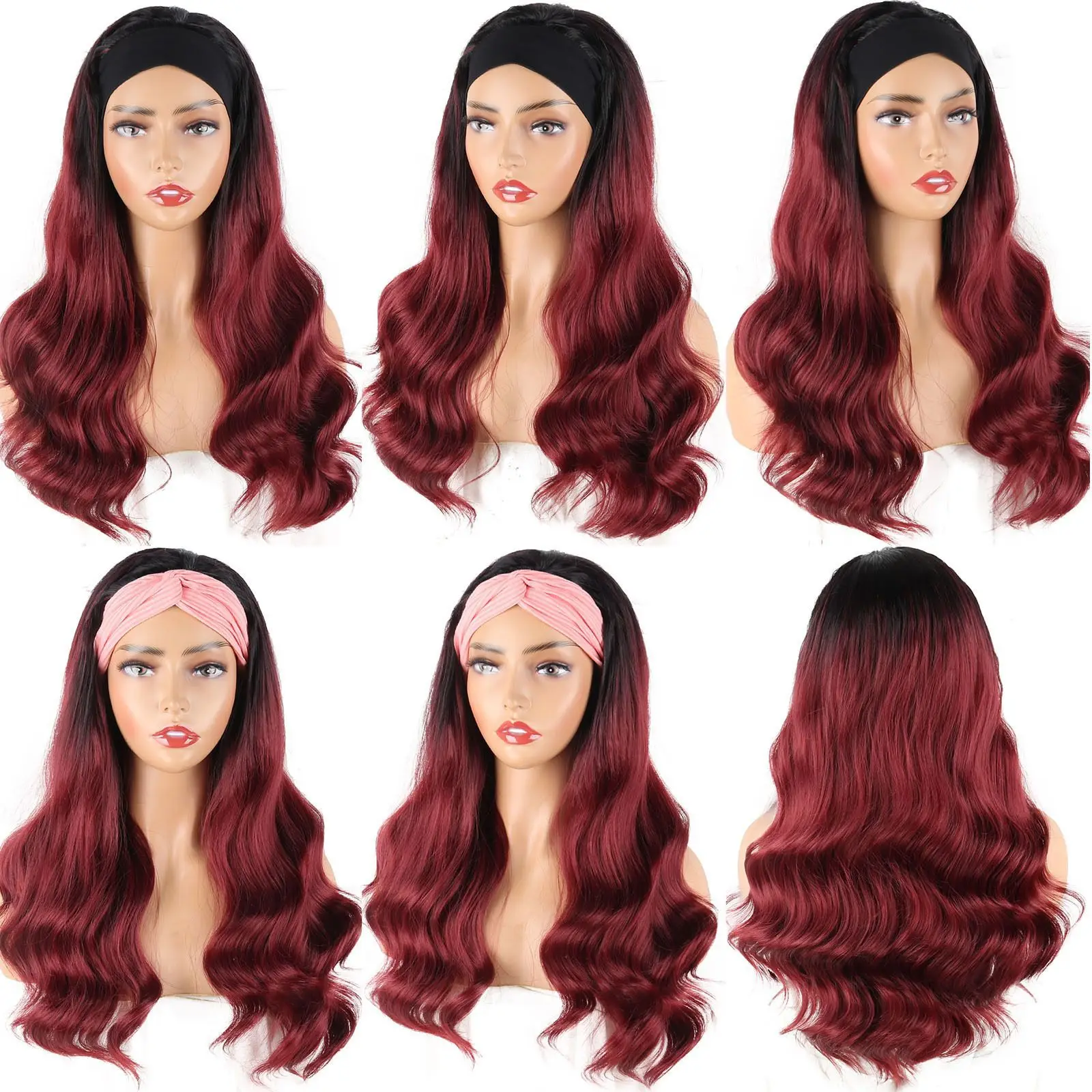 Headscarf wig, European and American women's long curly hair tie, big wave wig, women's wear