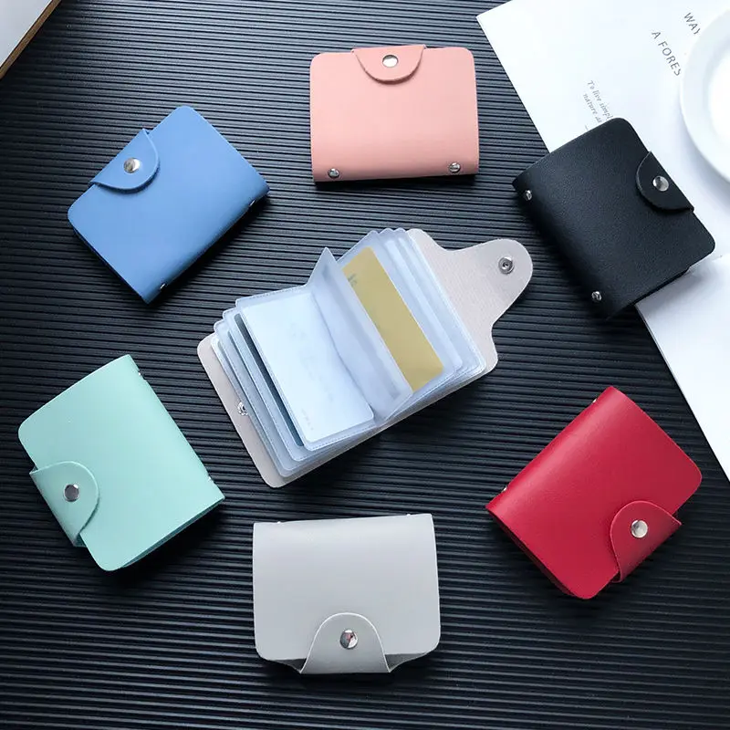 

24 Slots Bits Card Holder Bag Simple Solid Color Pocket Case Women Men Credit ID Card Organizer Leather Cardholder Wallet 2023