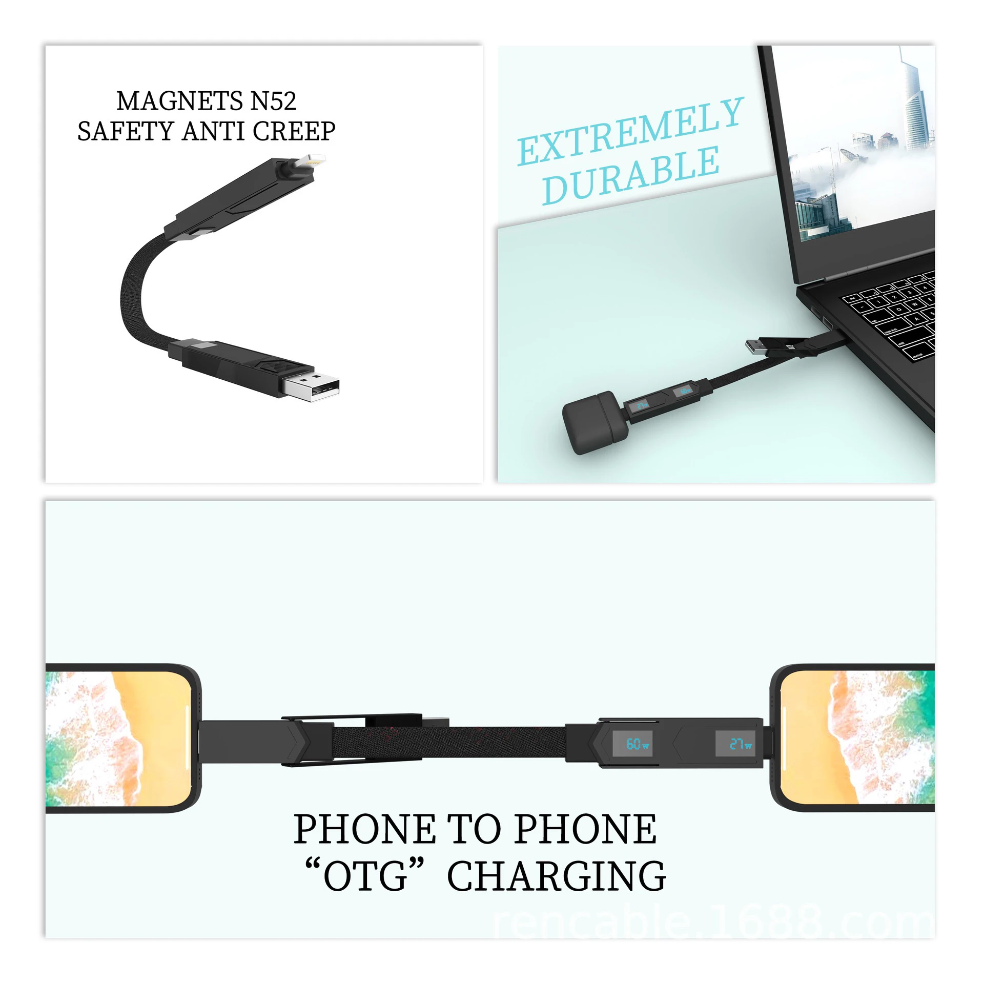 USB-C to Type-C PD 60W Digital Display Data Cable USB-A 27W Fast Charging Cable Keychain Lanyard Suitable for iPhone Pro Samsung