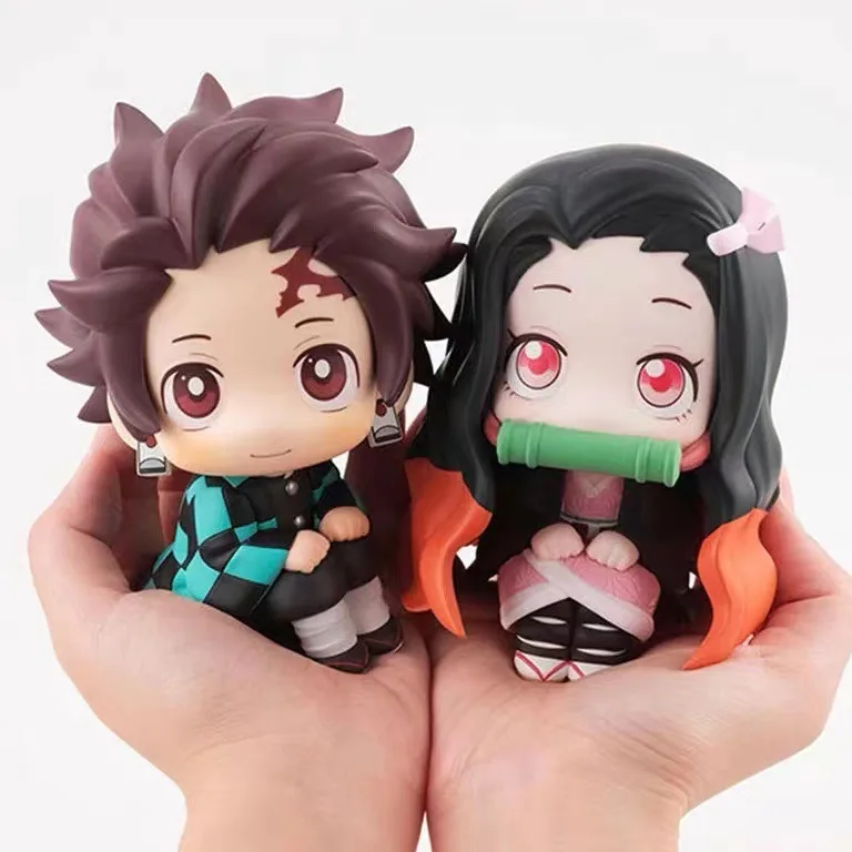 Cartoon Anime Demon Slayer Figure Q Version Sitting Position Tanjiro Mi Douzi Anime Model Car Ornament Doll Gashapon Toy