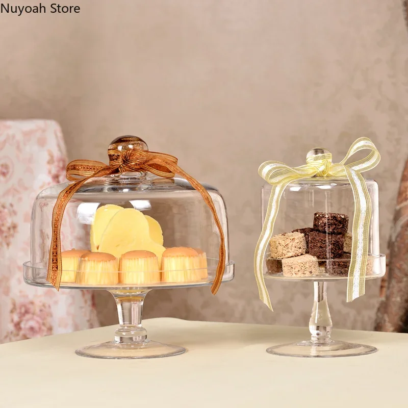 

European-style Transparent Glass Cake Tray Household Tall Tray Glass Cover Cake Fruit Tray Wedding Home Dessert Table Decoration