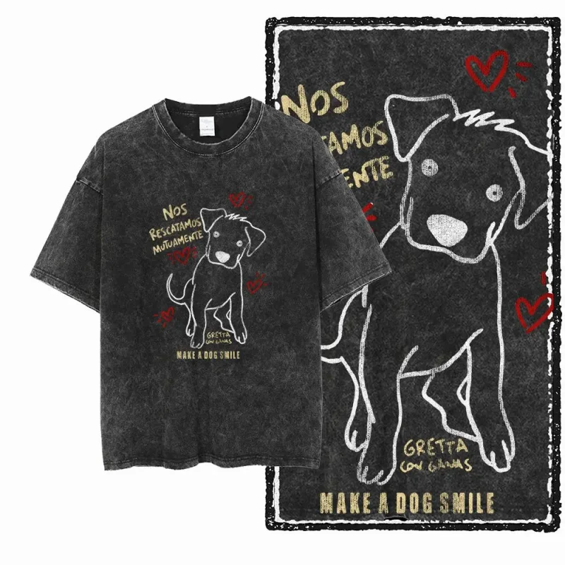 

Make A Dog Smile Printed Men Washed T-Shirt Exclusive Pure Cotton Short Sleeve Women Oversized Vintage O-Neck Breathable Tops