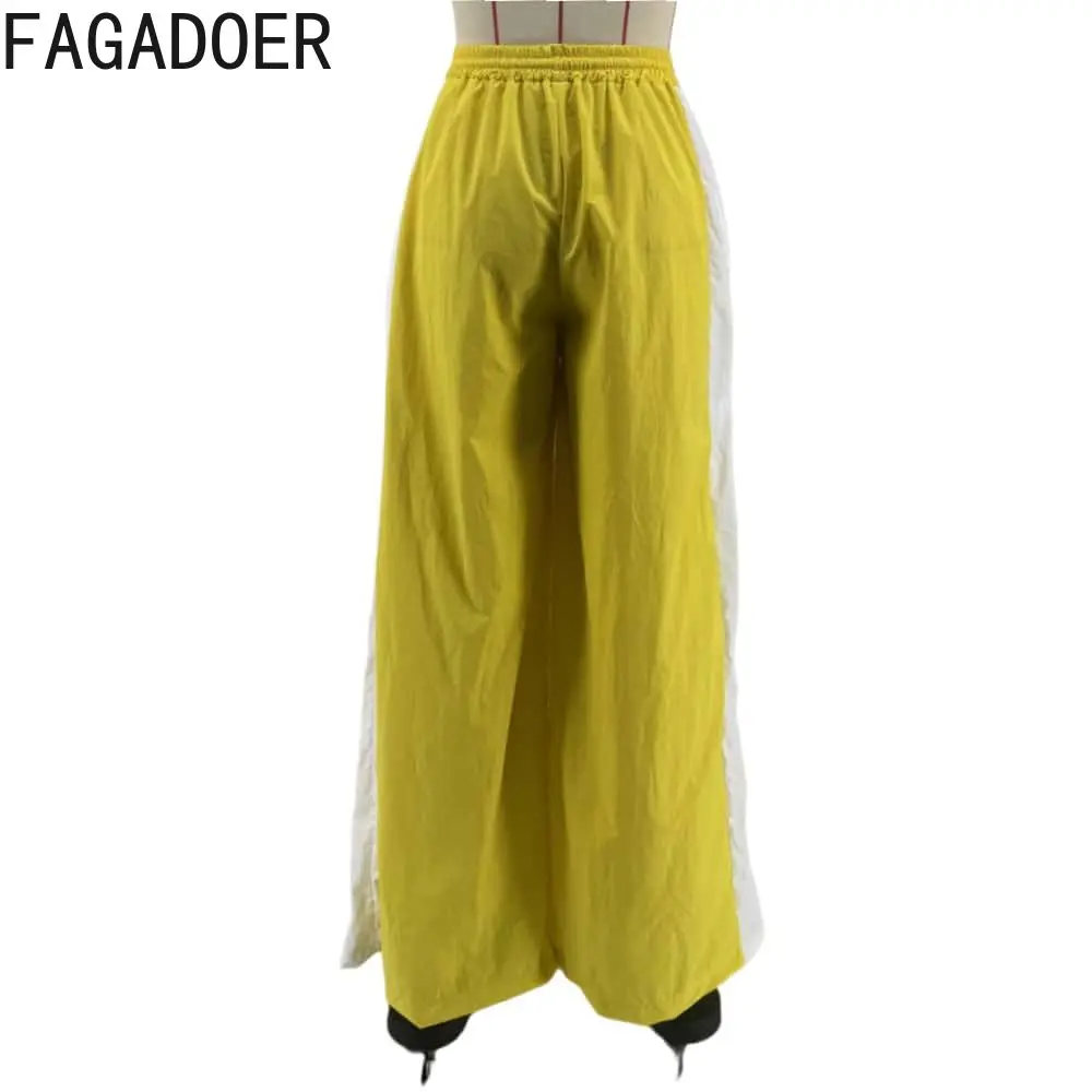 FAGADOER Patchwork Women Wide Leg Baggy Pants Y2k Sporty Casual Streetwear  Elastic Waist Pants Parachute Sweatpants Track Pants