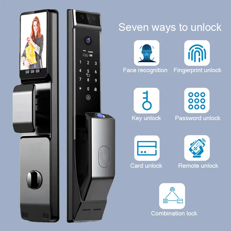 Tuya APP 3D face recognition smart door lock with camera fingerprint password digital electronic lock Remote unlocking