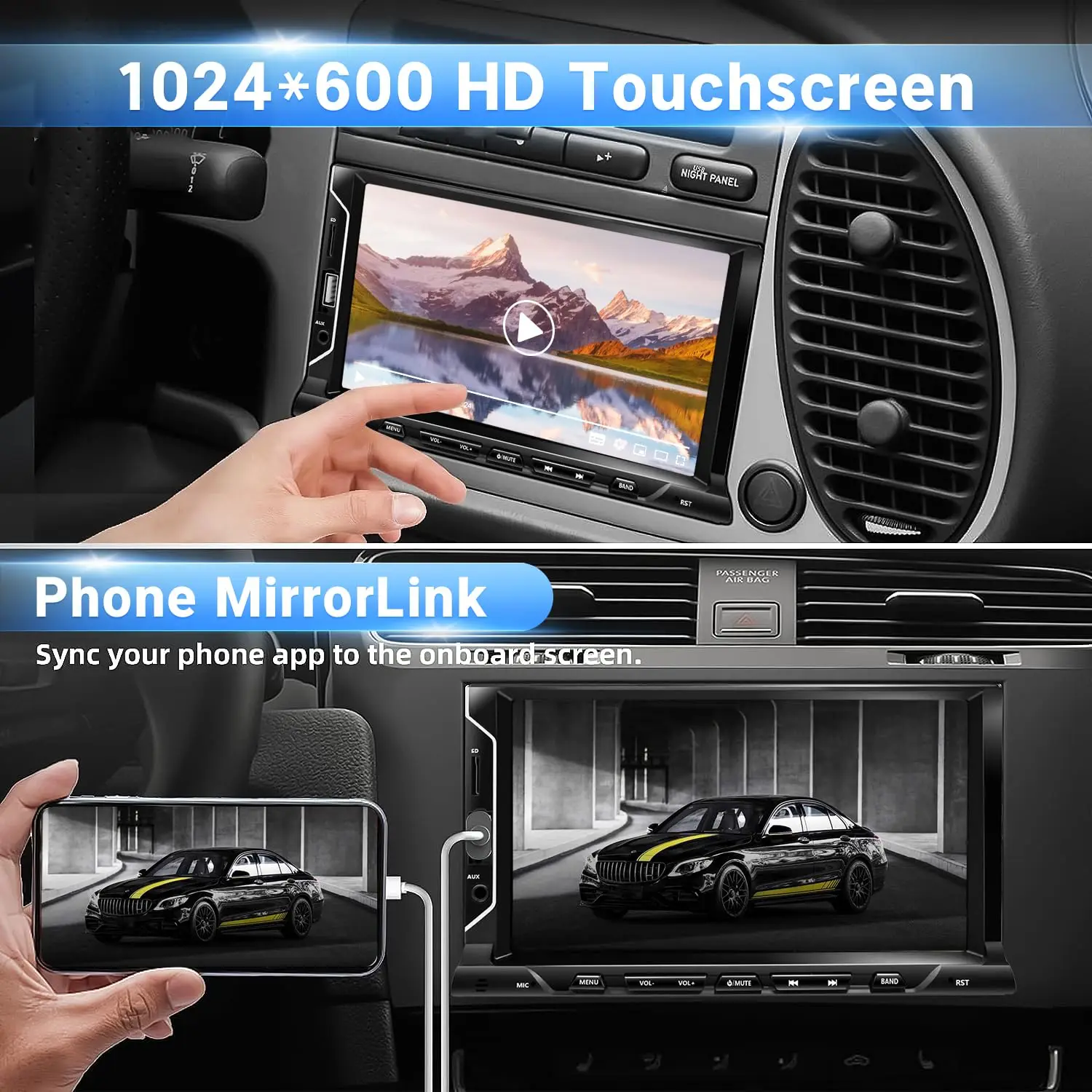 7 Inch Double Din Car Stereo Support Apple CarPlay Android Auto Mirror Link Capacitive Touchscreen Monitor Car Play Radio with B view 2