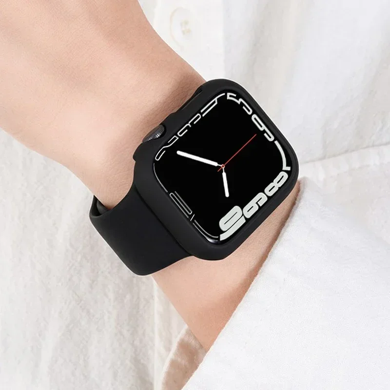 Glass+Case+Strap For Apple Watch band 44mm 40mm 45mm 41mm 38mm 42mm sport bracelet iWatch series 8 9 7 6 5 4 3 SE Silicone band