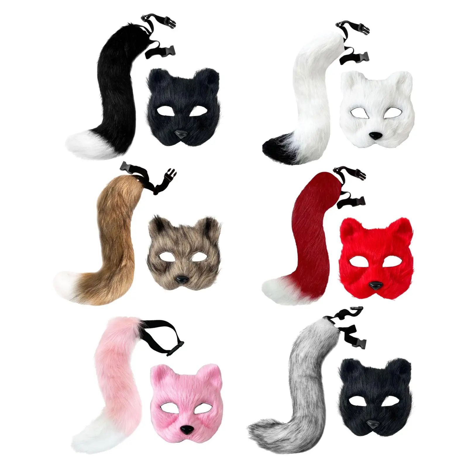 

Faux Fox Cat Mask Tail Props Set for Festival Decoration Girls Women Party
