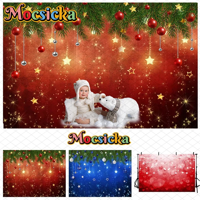 Mocsicka Christmas Decorations Photography Background Five Cornered Starlight Green Leaf Lamp Kids Portrait Photo Backdrop Props