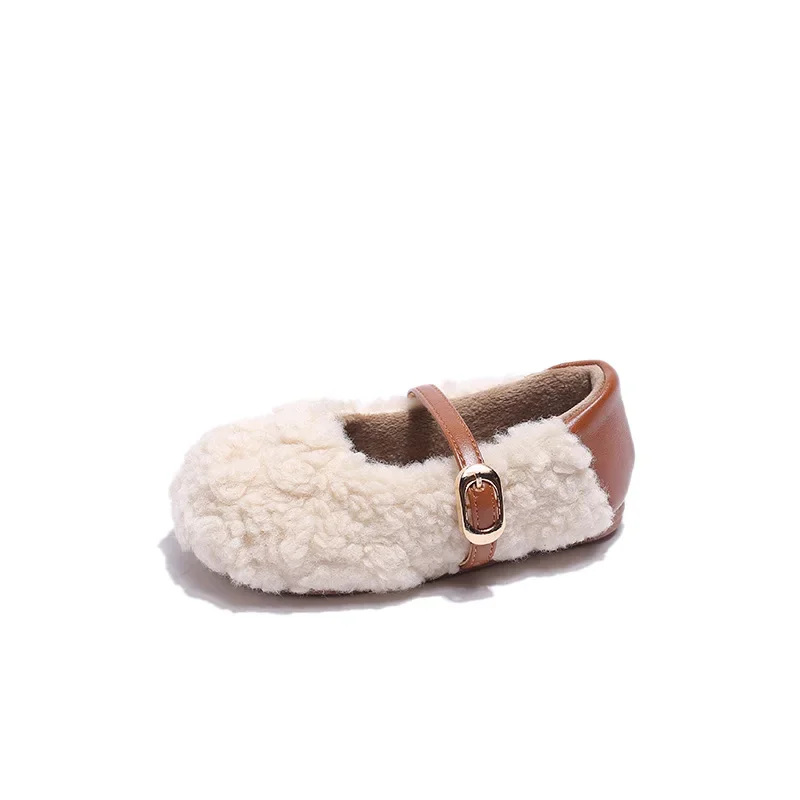 Kids Winter Shoes for Girls Warm Fluffy Toddlers Causal Shoes Fashion Versatile Round-toe Children's Flat Cotton Shoes Simple