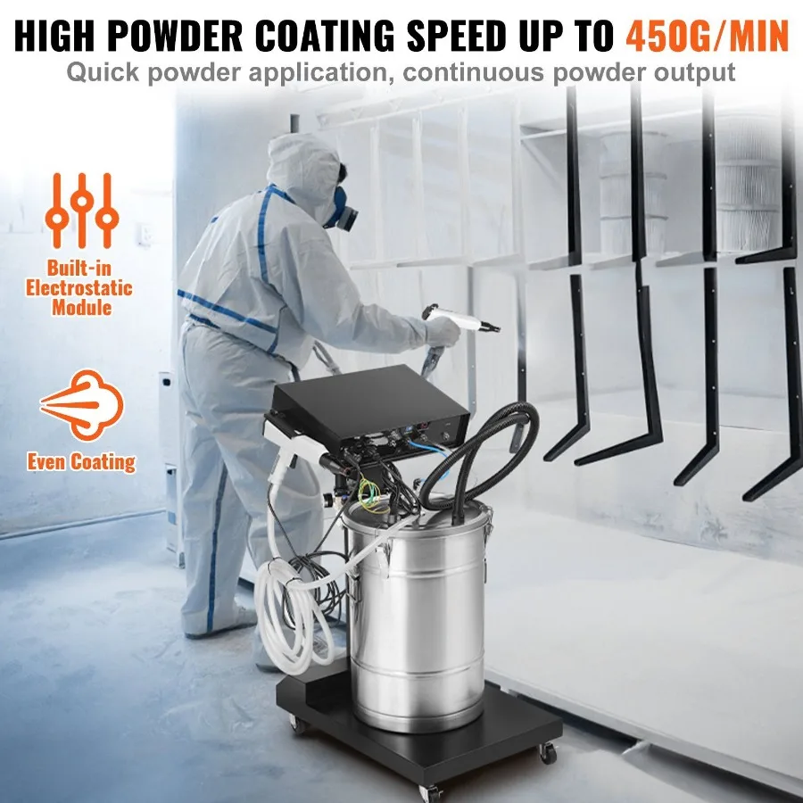 Powder Coating System 50 W 100KV Electrostatic Output Powder Coating Kit with 50L Powder Hopper 450g Per Minute Powder Coating
