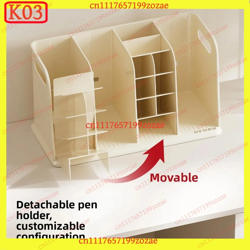 K03 Vertical Book Stand File Organizer Anti-Fall ABS Storage Rack with Handle Desktop Stationery Caddy for Office School