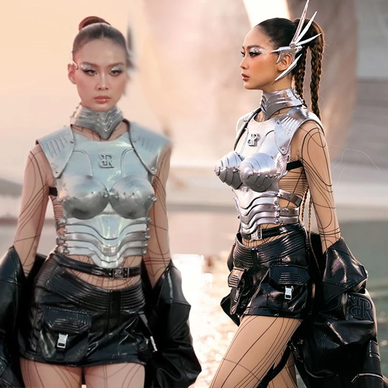 

Silver Future Technology Style GOGO Performance Outfits Womens Robot Role Playing Clothing Cosplay Bar DS Club Stage Wear XH451