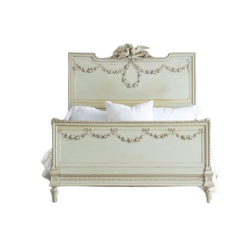 

Двуспальная кровать с резьбой по дереву и цветком в стиле ретро, старая европейская роскошная кровать принцессы, дворец для главной спальни, элитная свадебная кровать