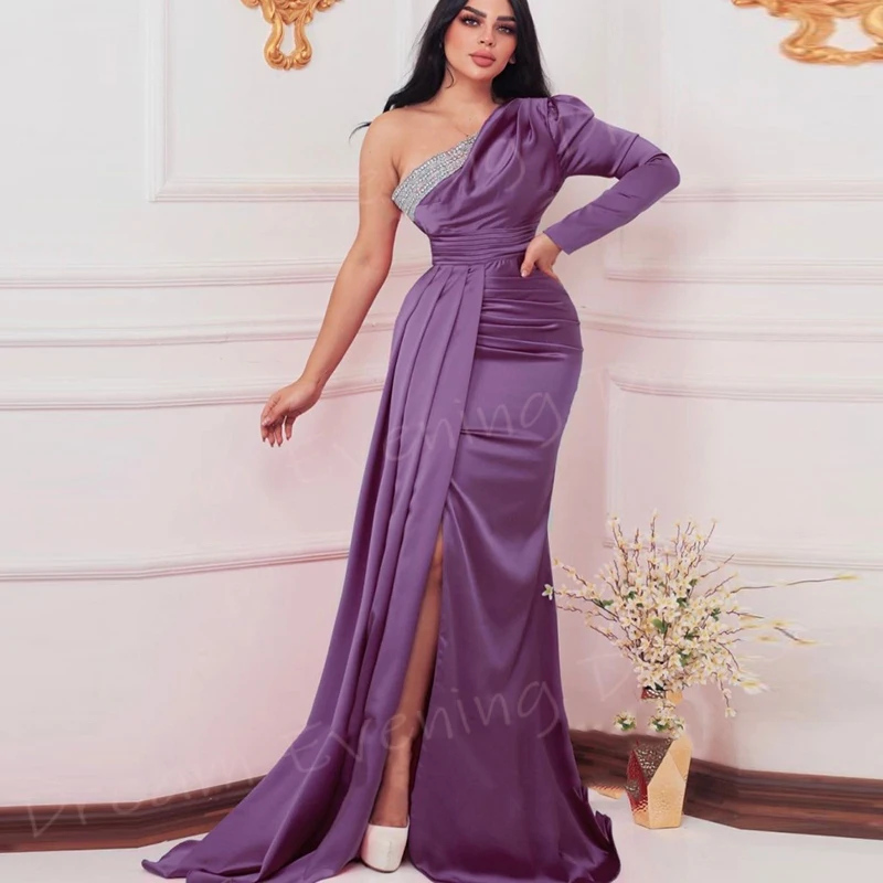 Vestido De Noche De sirena púrpura elegante para mujer, vestidos De graduación modernos De un hombro, Vestido De fiesta con abertura lateral encantador