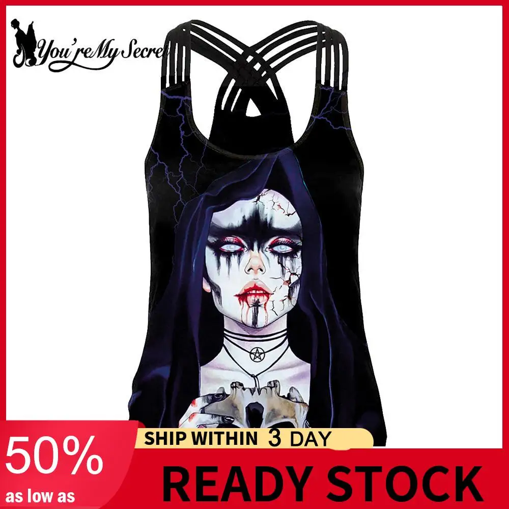 

[You're My Secret] Halloween Skull 3D Printed New Women's Tank Tops Gothic Style Sling Top Sexy Backless Vest 2023 Summer