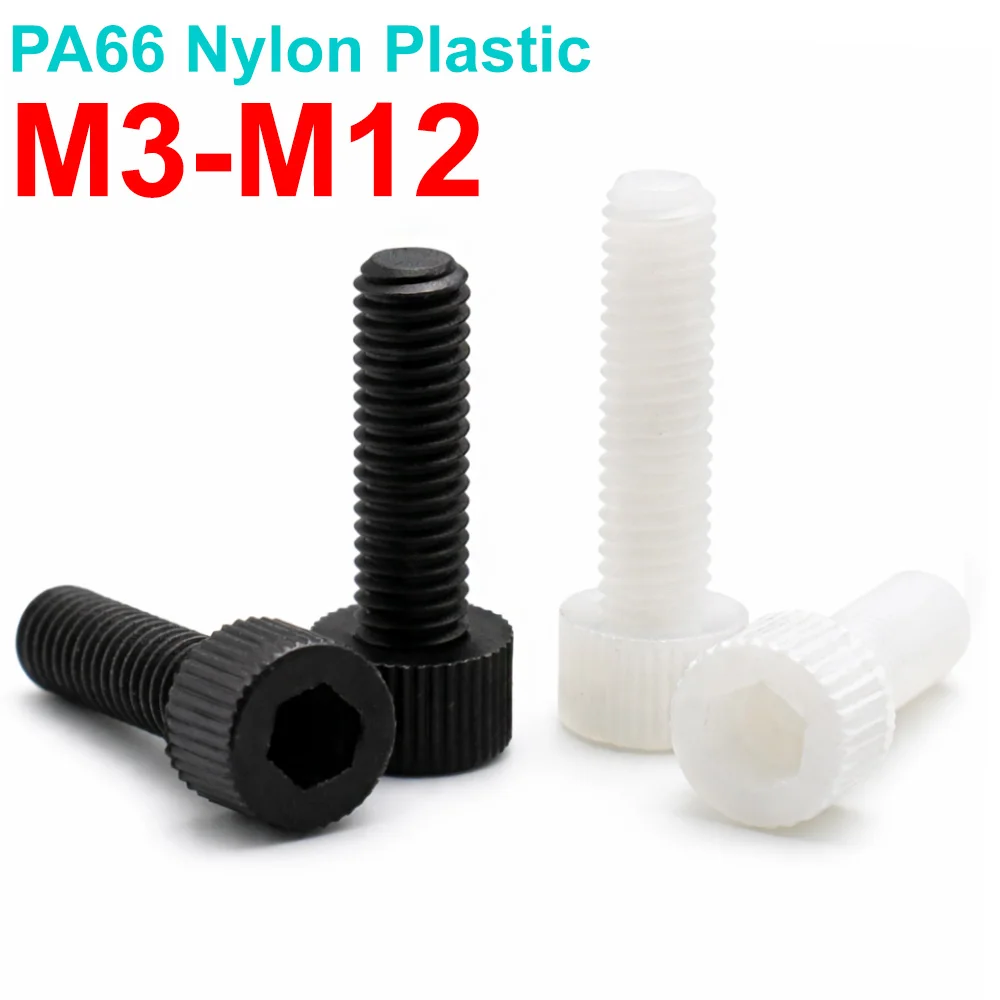 5-50pcs/lot PA66 Nylon Socket Head Cap Screws Plastic Insulating Non Conductive Bolts M3 M4 M5 M6 M8 M10 M12