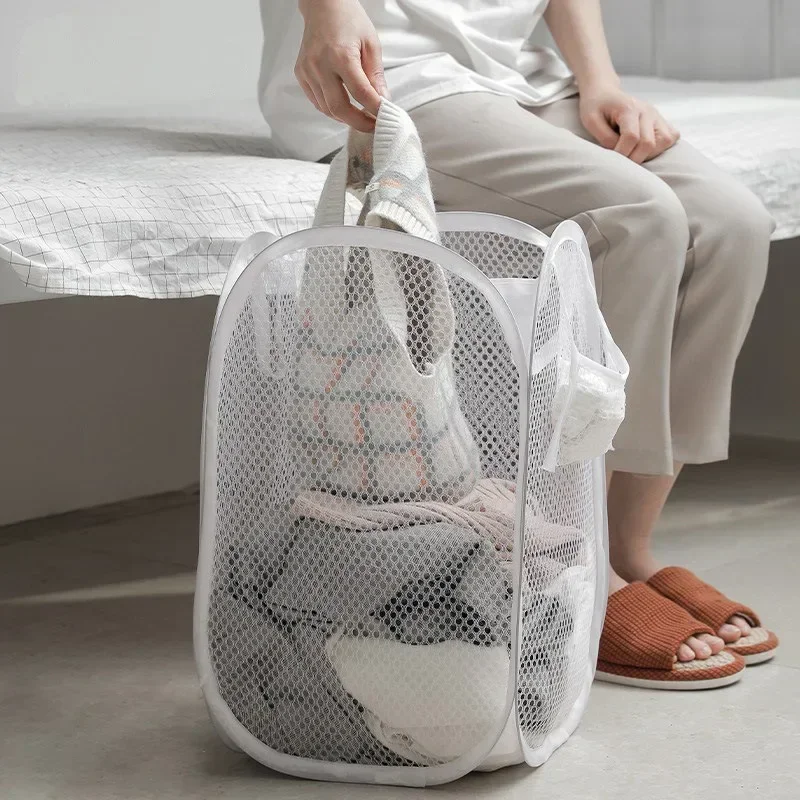 

Folding Dirty Laundry Sorting Basket Washing Frame Bathroom Cloth Mesh Storage Bag Frame Bucket Laundry Organizers Storage Pouch