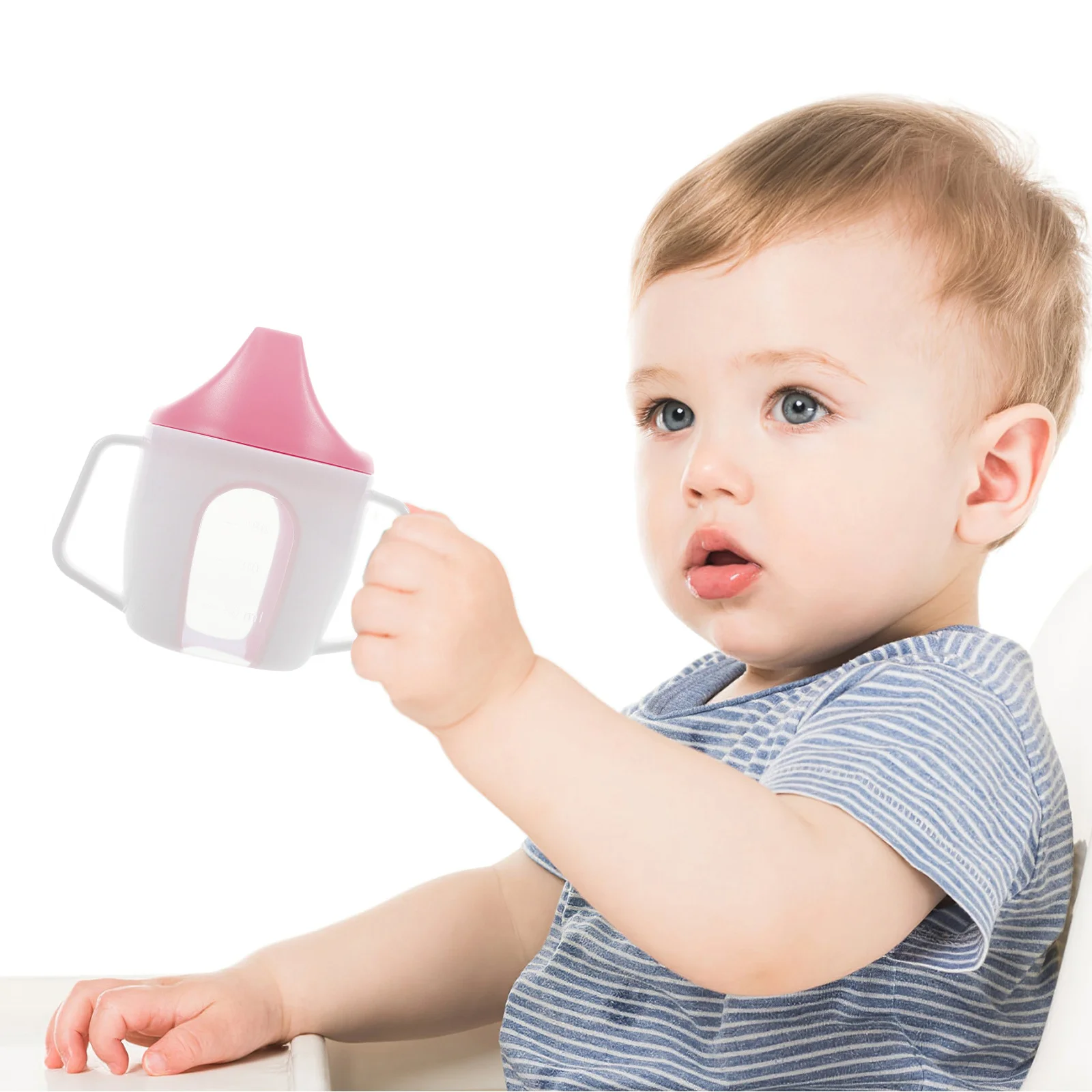 Sippy Cup Toddler Drinking Bottle Handle Scale Newborns Toddlers Infant Measurement Markings Easy Grip Durable PP Material