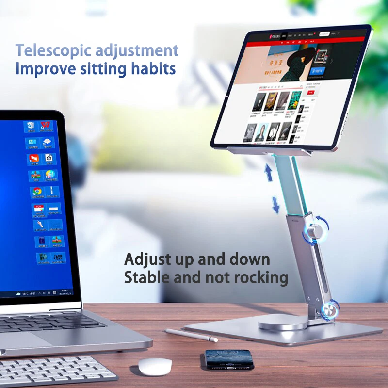 Universal Aluminum Portable Tablet 360° Rotating Folding Adjustable Tablet Stand for iPad Air Pro Tablet Flexible Phone Holder