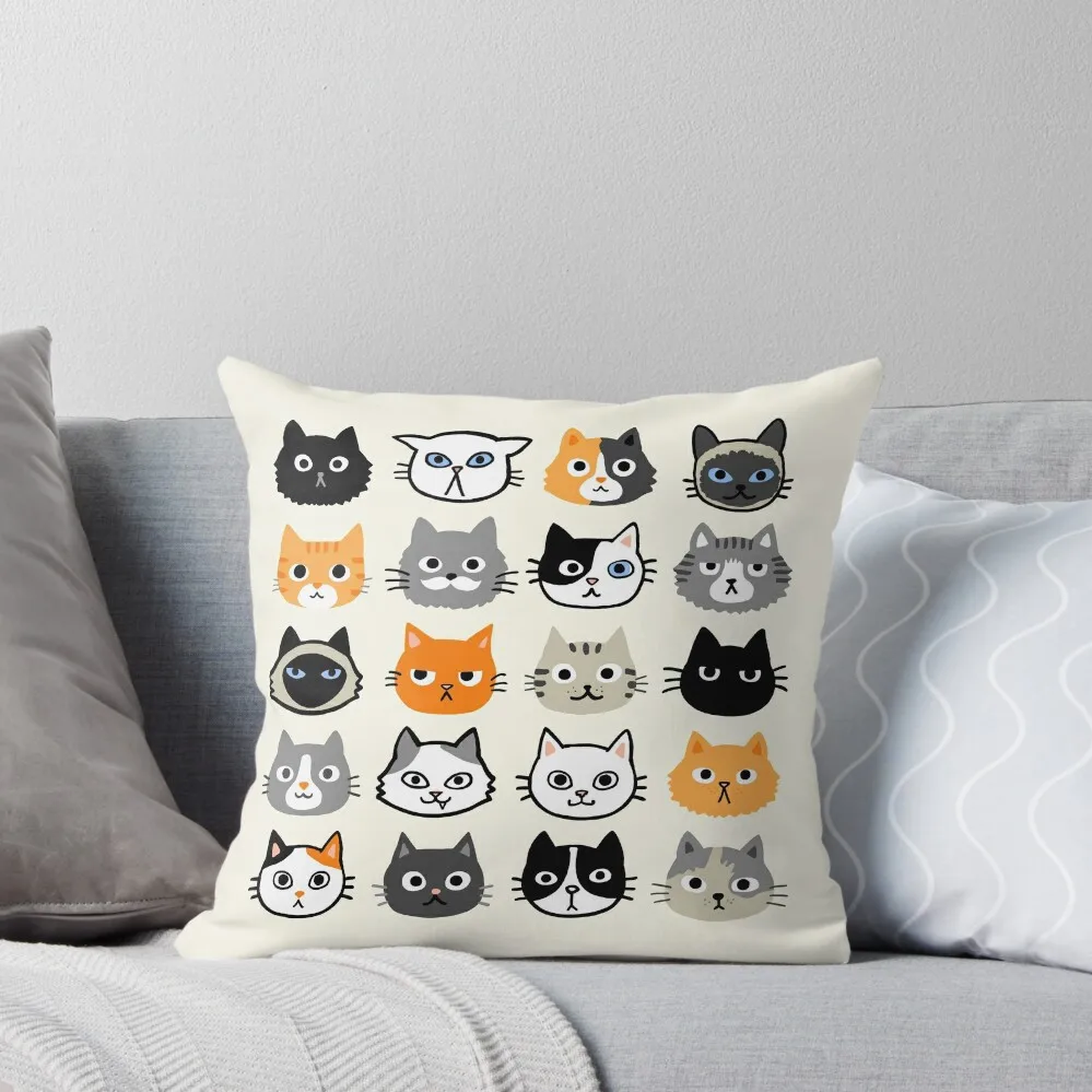 Assorted Cat Faces Cute Quirky Kitty Cat Drawings Throw Pillow luxury throw pillow covers Decorative Sofa Cushions pillow