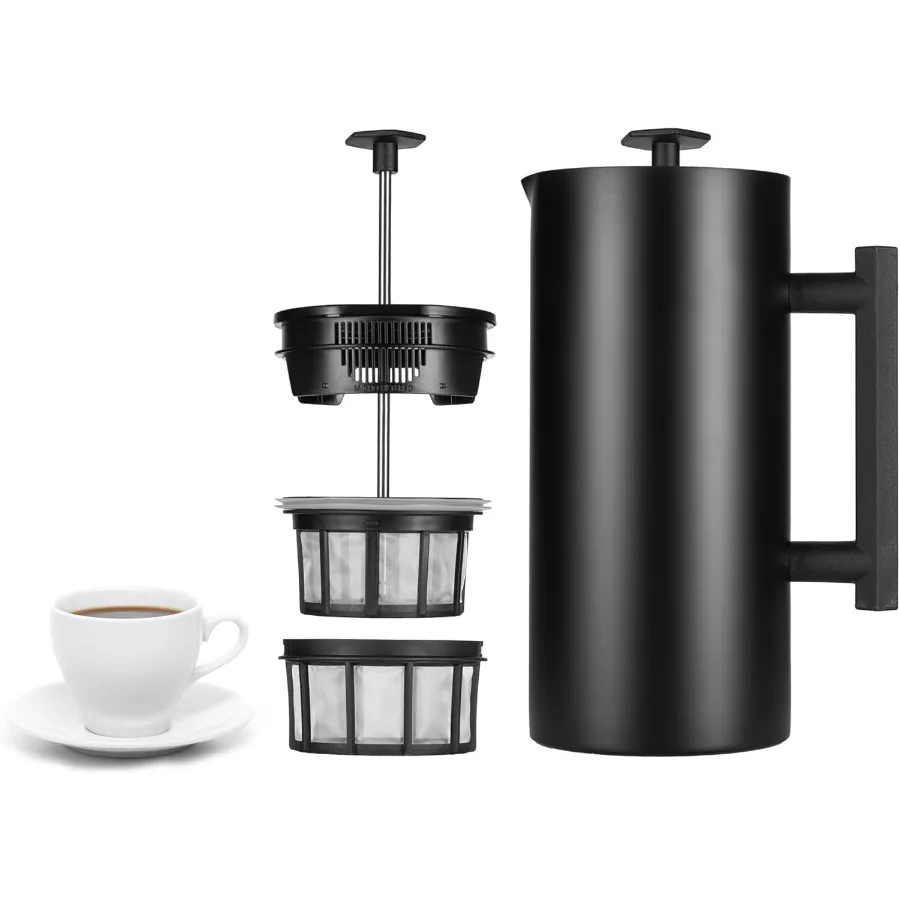 

Кофеварка P6 на 32 унции френч-пресс, изолированная нержавеющая сталь с двойными стенками, матовый черный