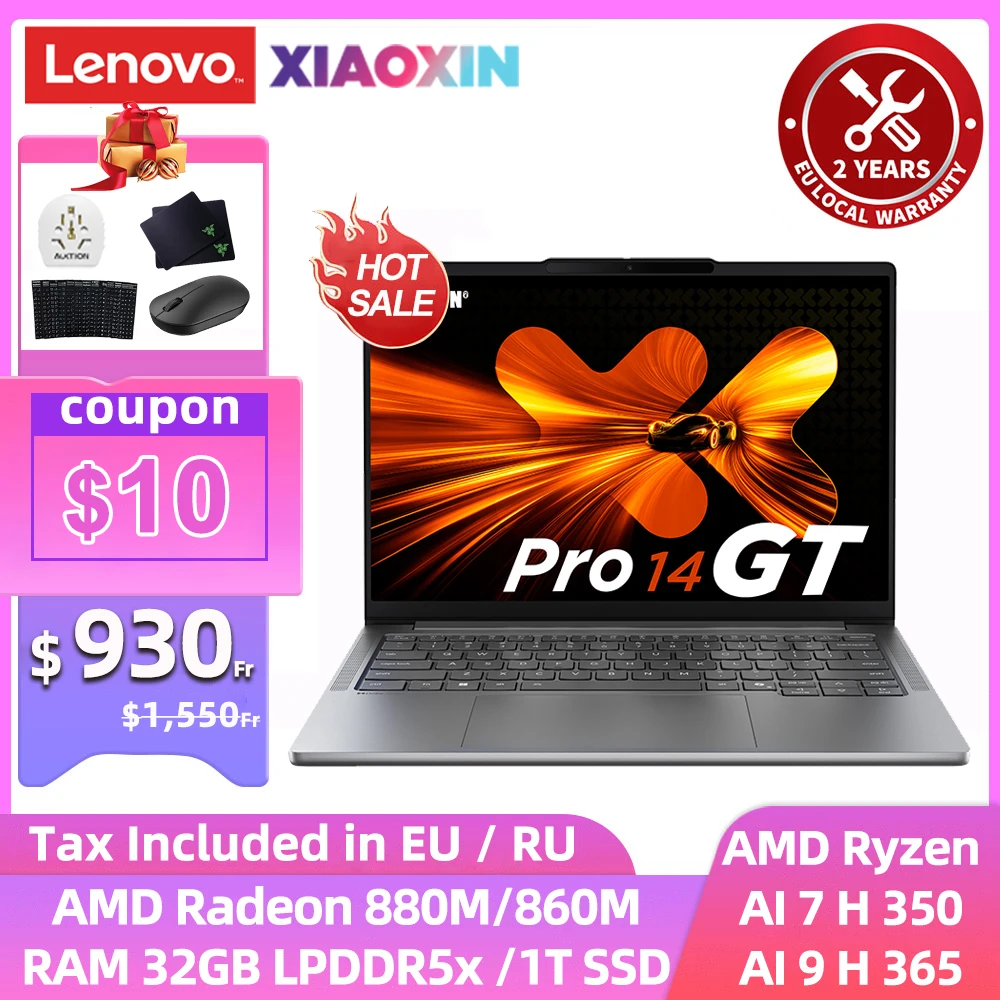 لاب توب لينوفو 2025 Xiaoxin Pro 14 AMD Ryzen Al 9 H 365/7 H 350/32GB LPDDR5X 1T SSD 16 بوصة 2.8K OLED 120 هرتز شاشة الكمبيوتر المحمول