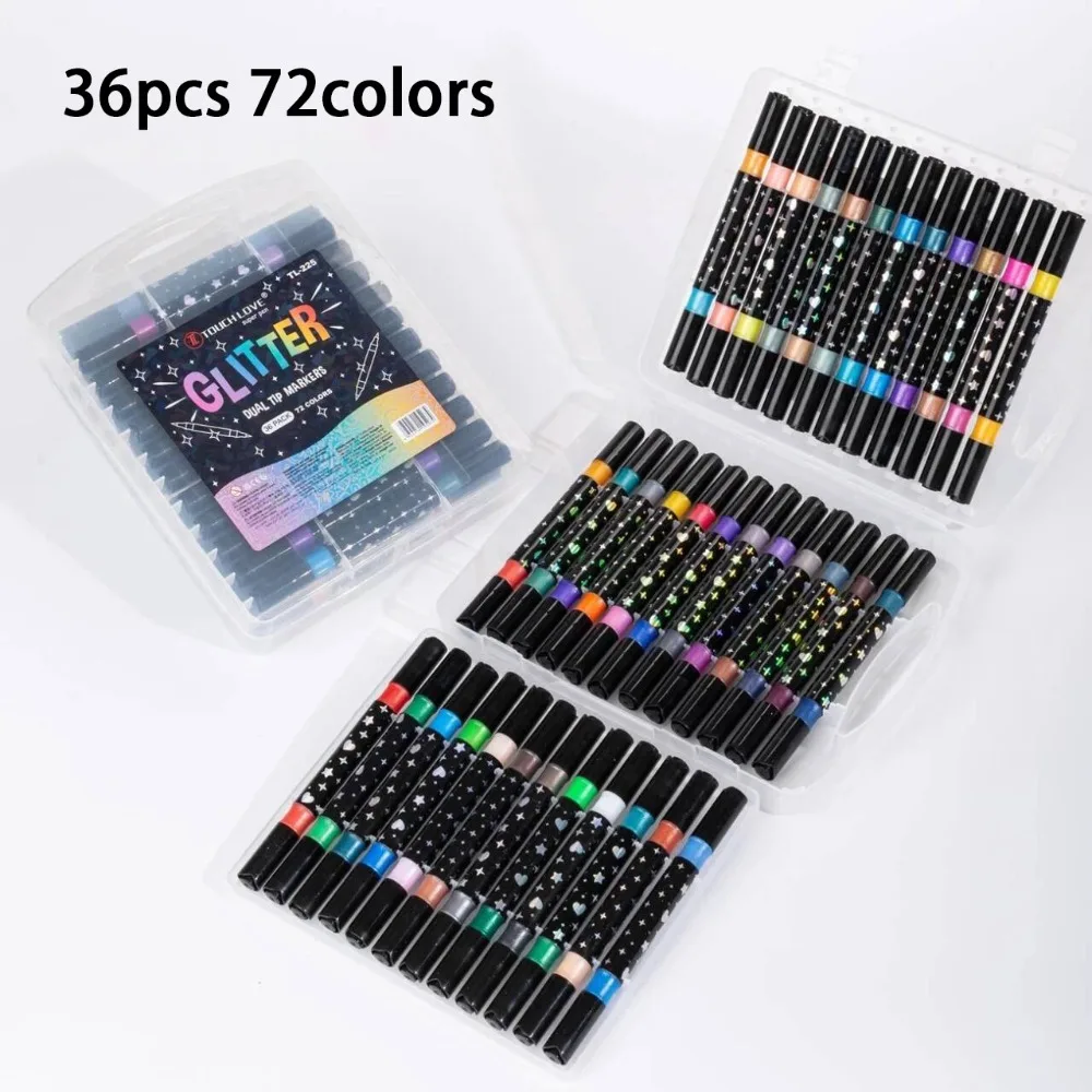 

24/48/72/96 Colors Flash Marker Pen Two-color Bold Pearlescent Fluorescent Pen Double-headed Student Painting Pen