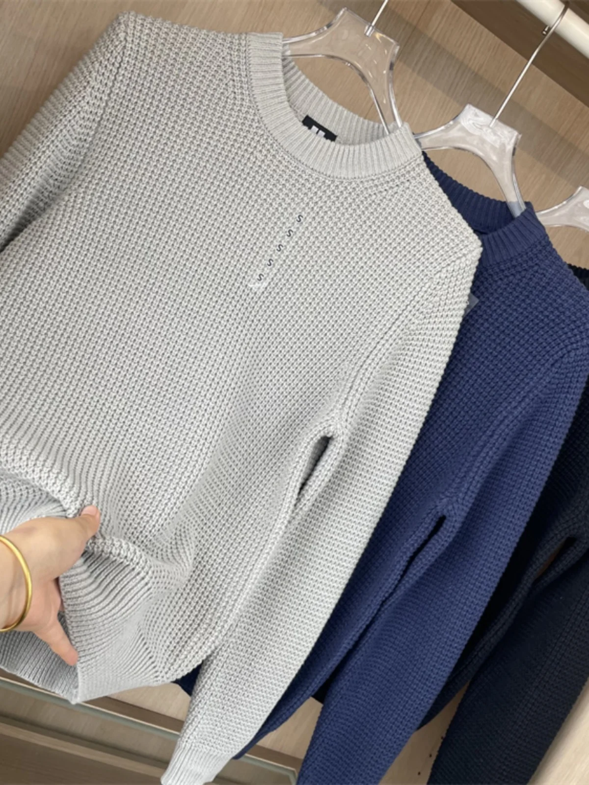 

Универсальный базовый сле! Гинхэм Вязание Proc! Повседневный круглый вязаный свитер Ne Long Sve для пар, осенняя молодежная мода