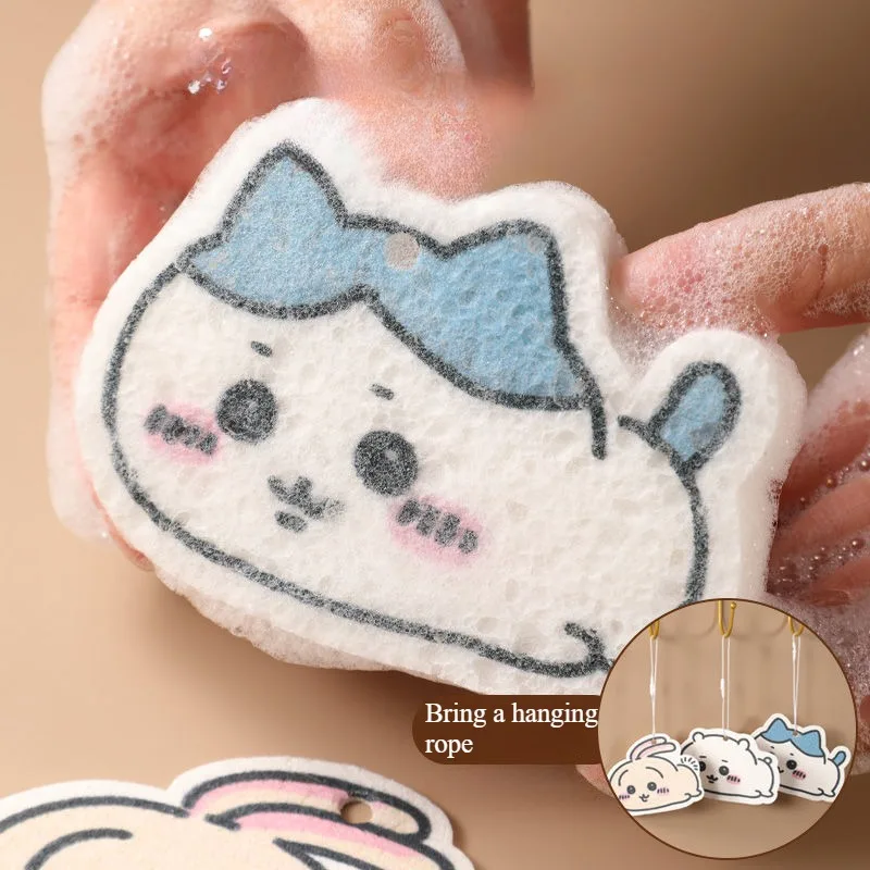 Chiikawa Kawaii USAGI แปรงซักผ้าฟองน้ําอุปกรณ์ครัวทําความสะอาดจานแปรงขัด Scouring Pad น่ารักอะนิเมะของขวัญ