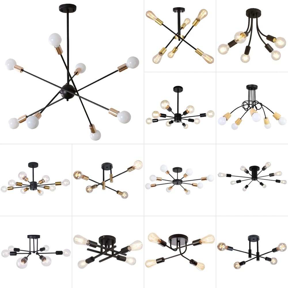 

Modern Sputnik Ceiling Chandelier Nordic Semi Flush Mount Ceiling Lamp Vintage Home Decor Lights Lighting Fixture plafonnier LED