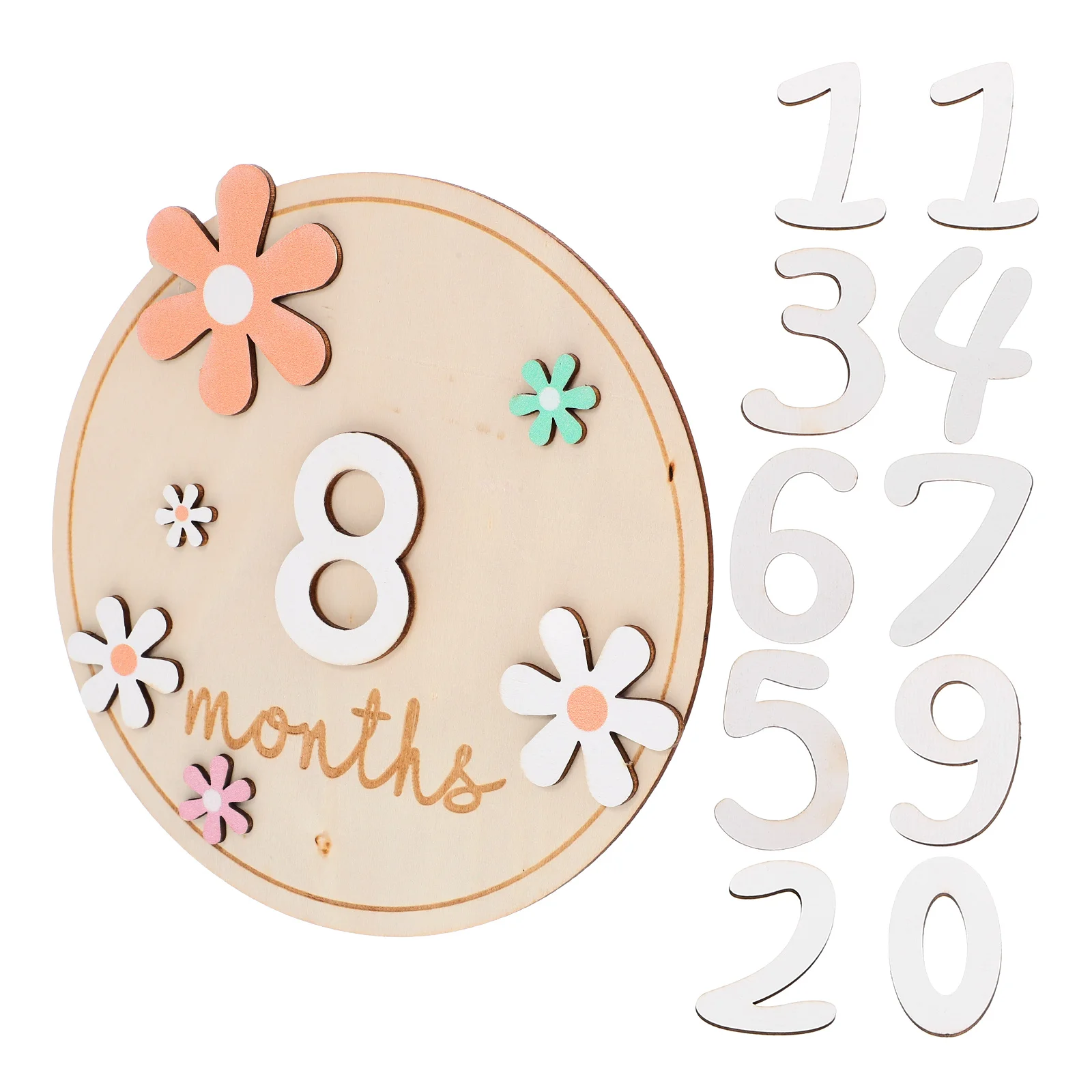 

1 set Monthly Mileage Card Wooden Baby Milestone Round Double Sided Flowers Newborn Photo Prop 0-9 Month Signs