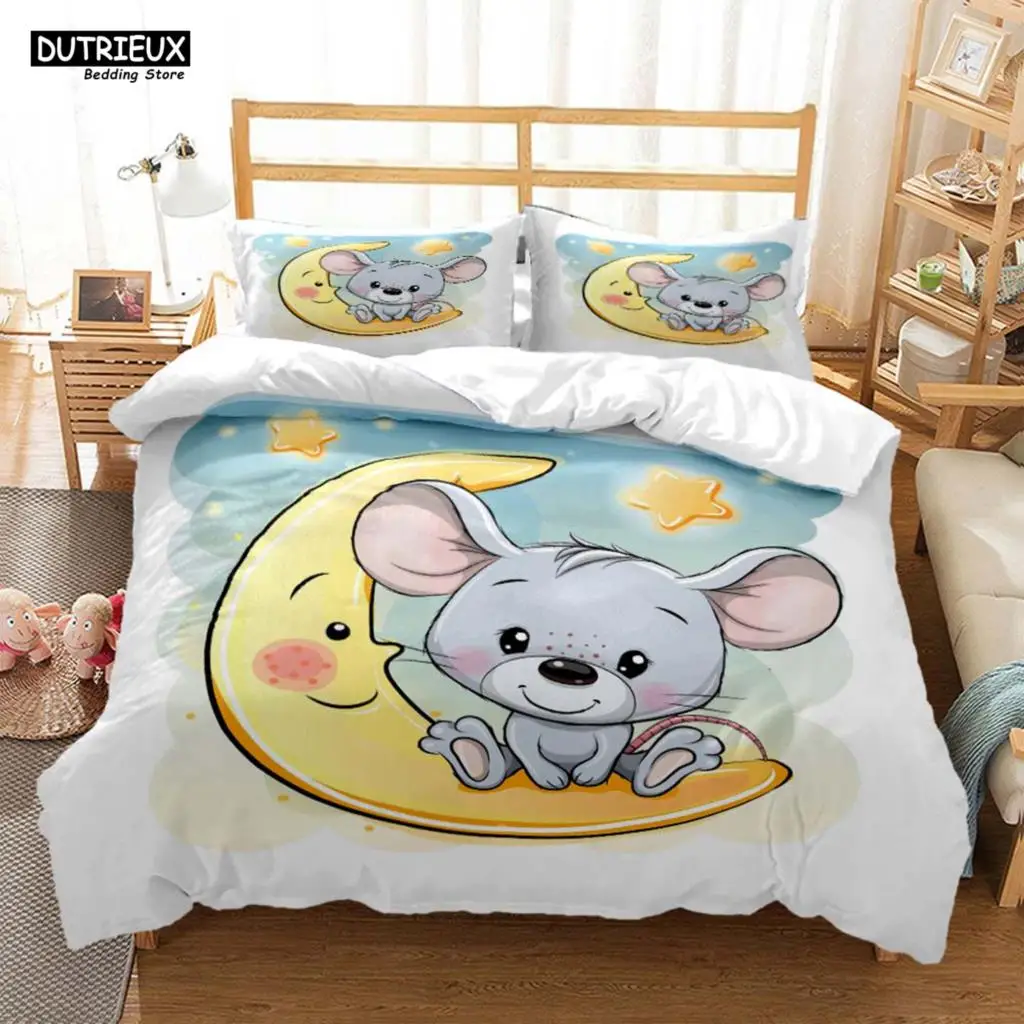 

Cute Cartoon Mouse Print Bed Three Piece Set Soft And Comfortable King Size Bedding Set Comforter Bedding Sets