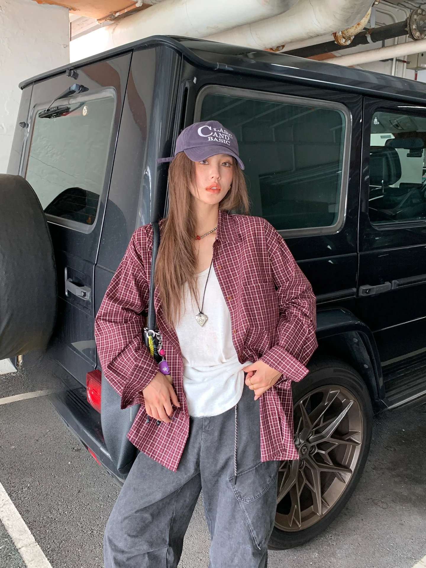 

Chic Loose Long Sve irt Women's Casual Sle Cotton Retro Plaid irt Autumn Faionable Zhou tong Date Red Korean System