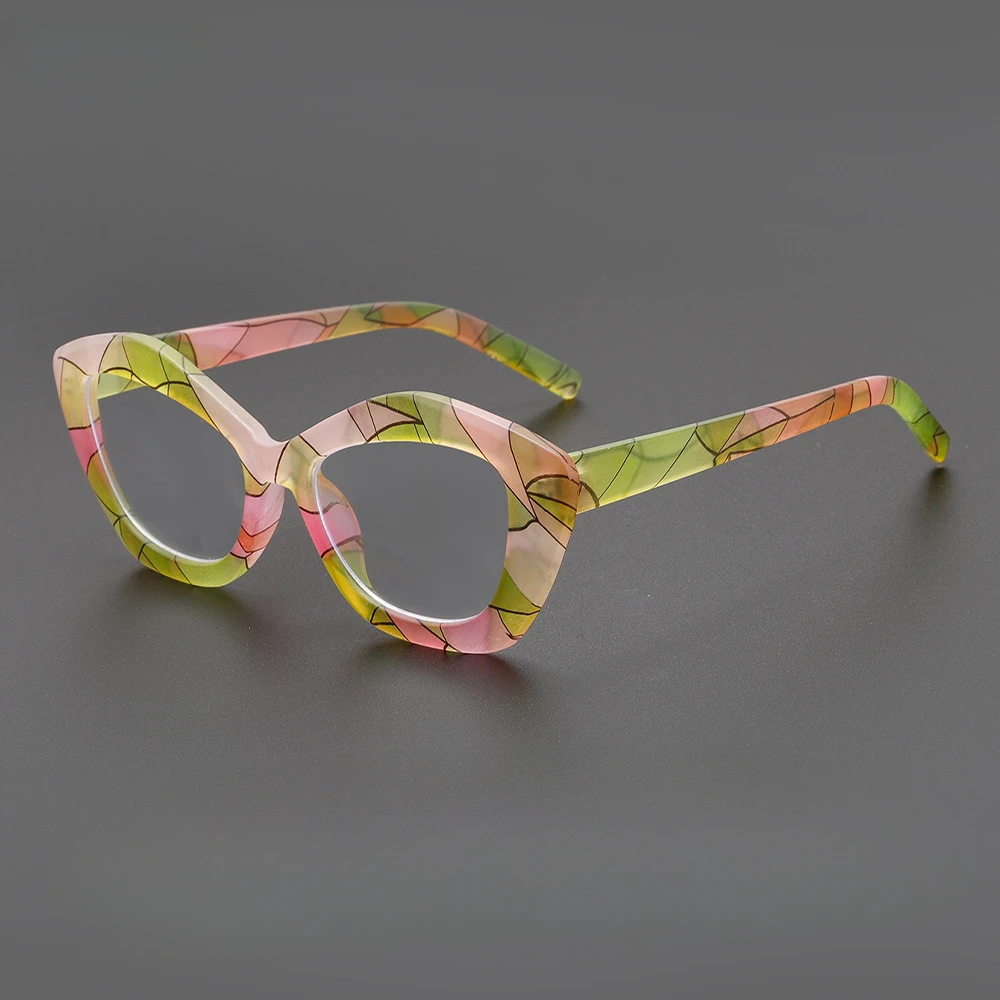 Neue unregelmäßige geometrische bunte Plano-Linsen Brille Frau einzigartiges Design Anti-Blaulicht-Kosmetikbrille für Frauen