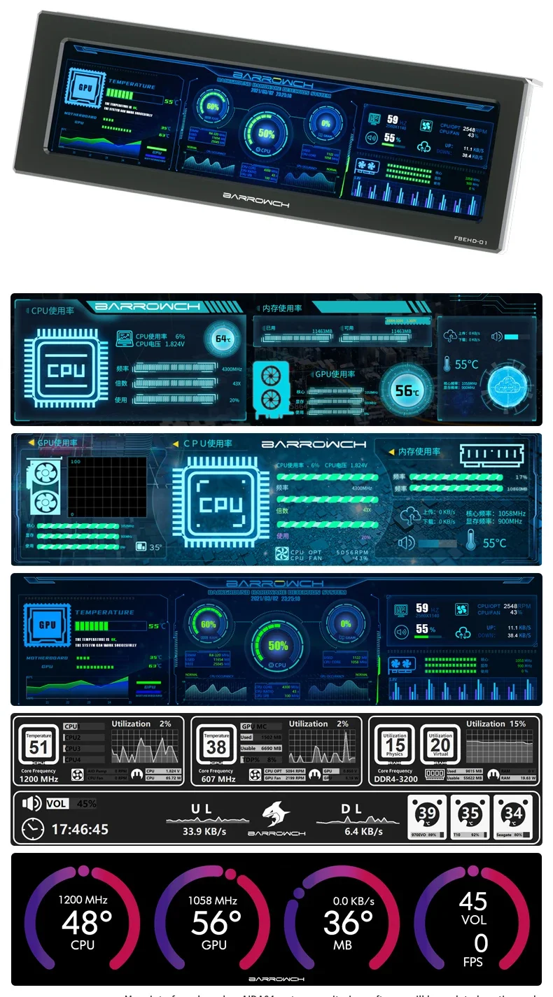 Barrowch external expansion display screen, Multifunction Synchronous Monitoring Black / Silver