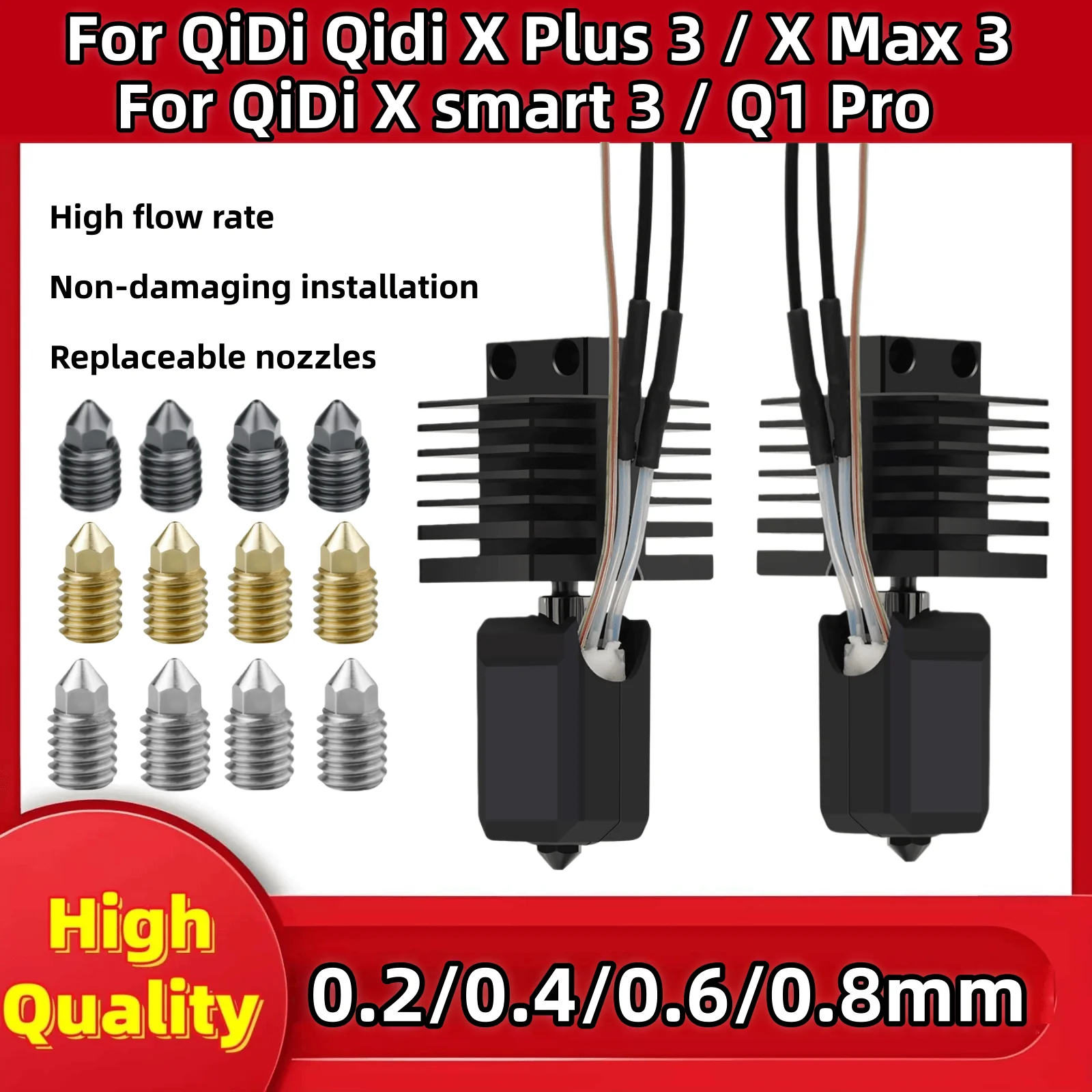 

For QiDi X Plus 3 /X Max 3 /X Smart 3 / Q1 Pro Upgraded Hot End Hardened steel Nozzle Ceramic Heating Hotend For QiDi 3D Printer