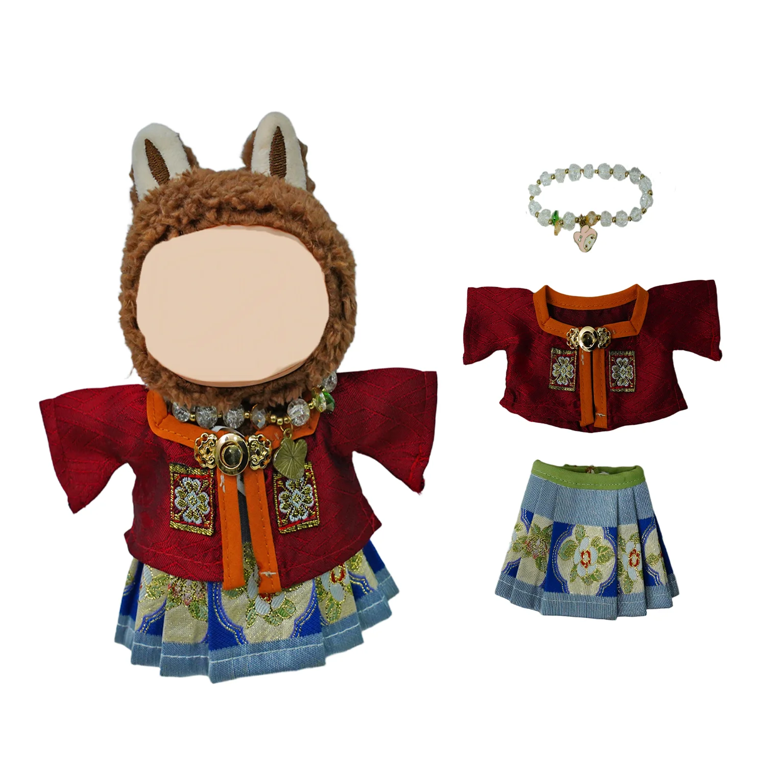 17 cm Ming Hanfu four-piece square collar is made of Rabu doll clothing accessories with brocade horse face skirt (no doll).
