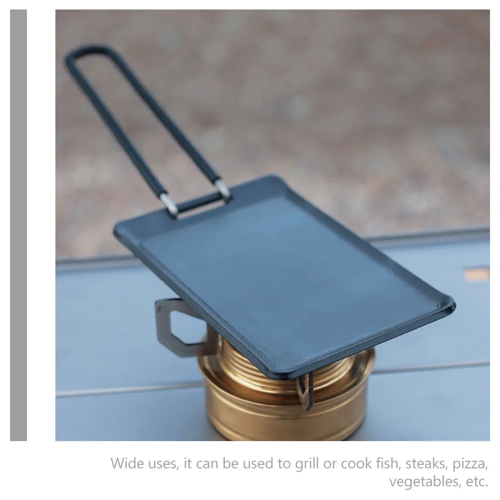 

1pc Premium Iron Grill Nonstick Barbecue For Outdoor Camping Folding Handle Portable Meat Vegetable Grilling Pan Reusable Baking